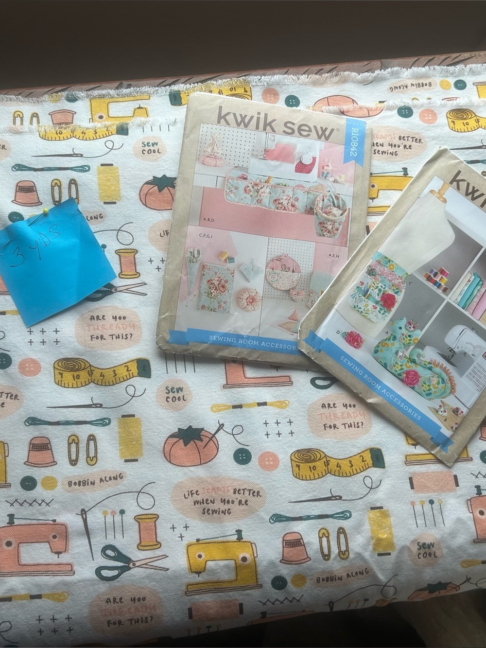 Joann Fabric Sewing Room Fabric Panel - Cream, Yellow, Pink, Green
